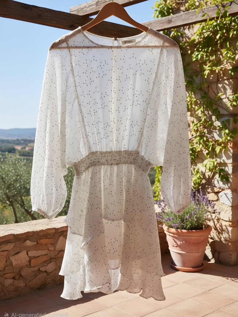 Storia  White Sheer Polka-Dot Smocked Waist Sleep Dress Size M